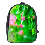 Green Birch Leaves, Pink Flowers School Bag (XL) Front