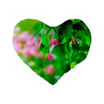 Green Birch Leaves, Pink Flowers Standard 16  Premium Heart Shape Cushions Front