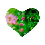 Green Birch Leaves, Pink Flowers Standard 16  Premium Heart Shape Cushions Back