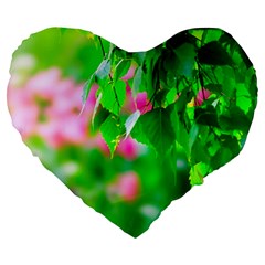 Green Birch Leaves, Pink Flowers Large 19  Premium Heart Shape Cushions