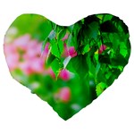 Green Birch Leaves, Pink Flowers Large 19  Premium Heart Shape Cushions Back