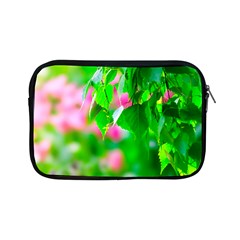 Green Birch Leaves, Pink Flowers Apple Ipad Mini Zipper Cases by FunnyCow