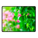 Green Birch Leaves, Pink Flowers Double Sided Fleece Blanket (Small)  45 x34  Blanket Front