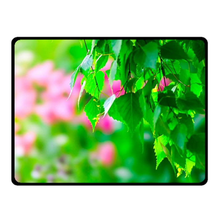 Green Birch Leaves, Pink Flowers Double Sided Fleece Blanket (Small) 