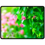 Green Birch Leaves, Pink Flowers Double Sided Fleece Blanket (Large)  80 x60  Blanket Front