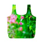 Green Birch Leaves, Pink Flowers Full Print Recycle Bags (M)  Front