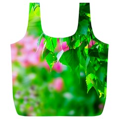 Green Birch Leaves, Pink Flowers Full Print Recycle Bags (l)  by FunnyCow