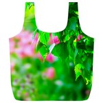 Green Birch Leaves, Pink Flowers Full Print Recycle Bags (L)  Front