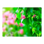 Green Birch Leaves, Pink Flowers Double Sided Flano Blanket (Mini)  35 x27  Blanket Front