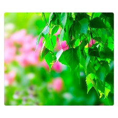 Green Birch Leaves, Pink Flowers Double Sided Flano Blanket (Small) 