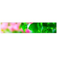 Green Birch Leaves, Pink Flowers Large Flano Scarf  by FunnyCow