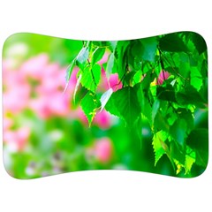 Green Birch Leaves, Pink Flowers Velour Seat Head Rest Cushion