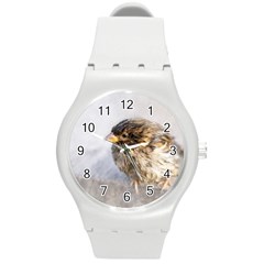 Funny Wet Sparrow Bird Round Plastic Sport Watch (m) by FunnyCow