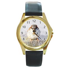 Do Not Mess With Sparrows Round Gold Metal Watch by FunnyCow