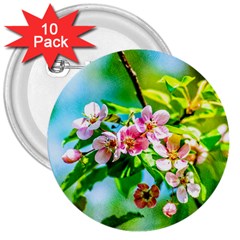 Crab Apple Flowers 3  Buttons (10 Pack)  by FunnyCow