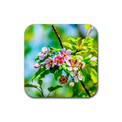 Crab Apple Flowers Rubber Coaster (square)  by FunnyCow