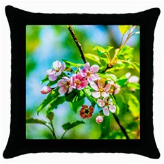 Crab Apple Flowers Throw Pillow Case (black) by FunnyCow