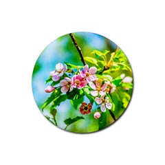 Crab Apple Flowers Rubber Round Coaster (4 Pack)  by FunnyCow