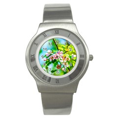 Crab Apple Flowers Stainless Steel Watch by FunnyCow