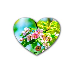 Crab Apple Flowers Rubber Coaster (heart)  by FunnyCow