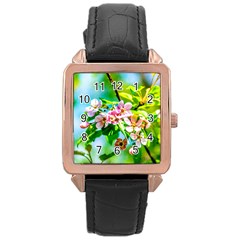 Crab Apple Flowers Rose Gold Leather Watch  by FunnyCow