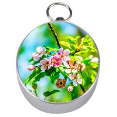 Crab Apple Flowers Silver Compasses by FunnyCow