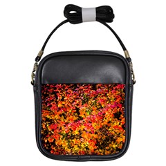 Orange, Yellow Cotoneaster Leaves In Autumn Girls Sling Bags by FunnyCow