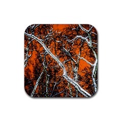 Red Night Of Winter Rubber Coaster (square)  by FunnyCow