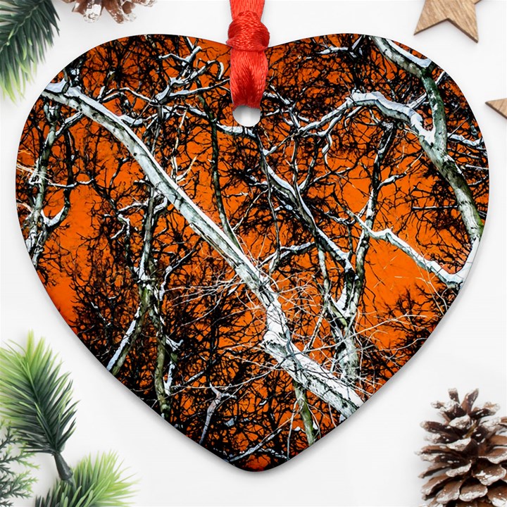 Red Night Of Winter Heart Ornament (Two Sides)