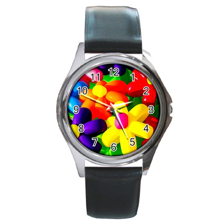 Toy Balloon Flowers Round Metal Watch