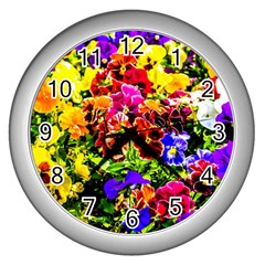 Viola Tricolor Flowers Wall Clock (silver) by FunnyCow