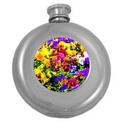 Viola Tricolor Flowers Round Hip Flask (5 Oz) by FunnyCow