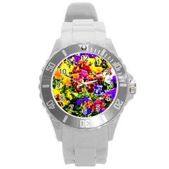 Viola Tricolor Flowers Round Plastic Sport Watch (l) by FunnyCow