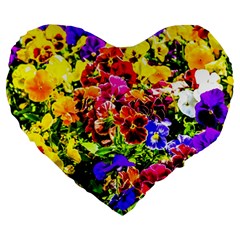 Viola Tricolor Flowers Large 19  Premium Heart Shape Cushions by FunnyCow