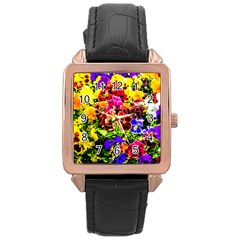 Viola Tricolor Flowers Rose Gold Leather Watch  by FunnyCow