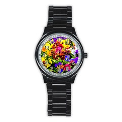 Viola Tricolor Flowers Stainless Steel Round Watch by FunnyCow