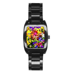 Viola Tricolor Flowers Stainless Steel Barrel Watch by FunnyCow