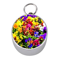 Viola Tricolor Flowers Mini Silver Compasses by FunnyCow