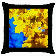 Yellow Maple Leaves Throw Pillow Case (black) by FunnyCow