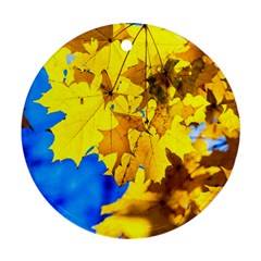 Yellow Maple Leaves Round Ornament (two Sides) by FunnyCow