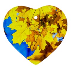 Yellow Maple Leaves Heart Ornament (two Sides) by FunnyCow