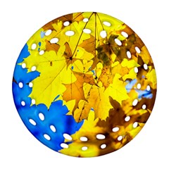 Yellow Maple Leaves Ornament (round Filigree) by FunnyCow