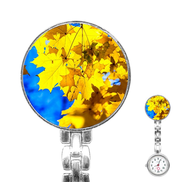 Yellow Maple Leaves Stainless Steel Nurses Watch