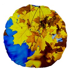 Yellow Maple Leaves Large 18  Premium Flano Round Cushions by FunnyCow