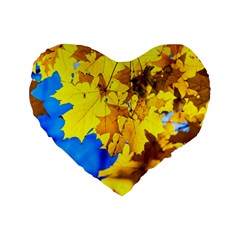 Yellow Maple Leaves Standard 16  Premium Flano Heart Shape Cushions by FunnyCow