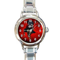 Funny, Cute Giraffe With Cool Hat Round Italian Charm Watch