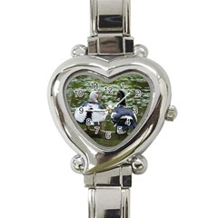 Muscovy Ducks At The Pond Heart Italian Charm Watch by IIPhotographyAndDesigns