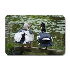 Muscovy Ducks At The Pond Small Doormat  by IIPhotographyAndDesigns