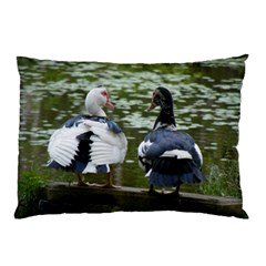 Muscovy Ducks At The Pond Pillow Case (two Sides) by IIPhotographyAndDesigns