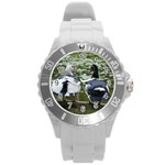 Muscovy Ducks at the Pond Round Plastic Sport Watch (L) Front